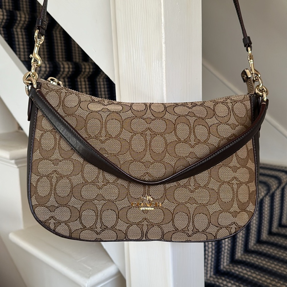 Coach Signature Tan and Brown Crossbody Bag